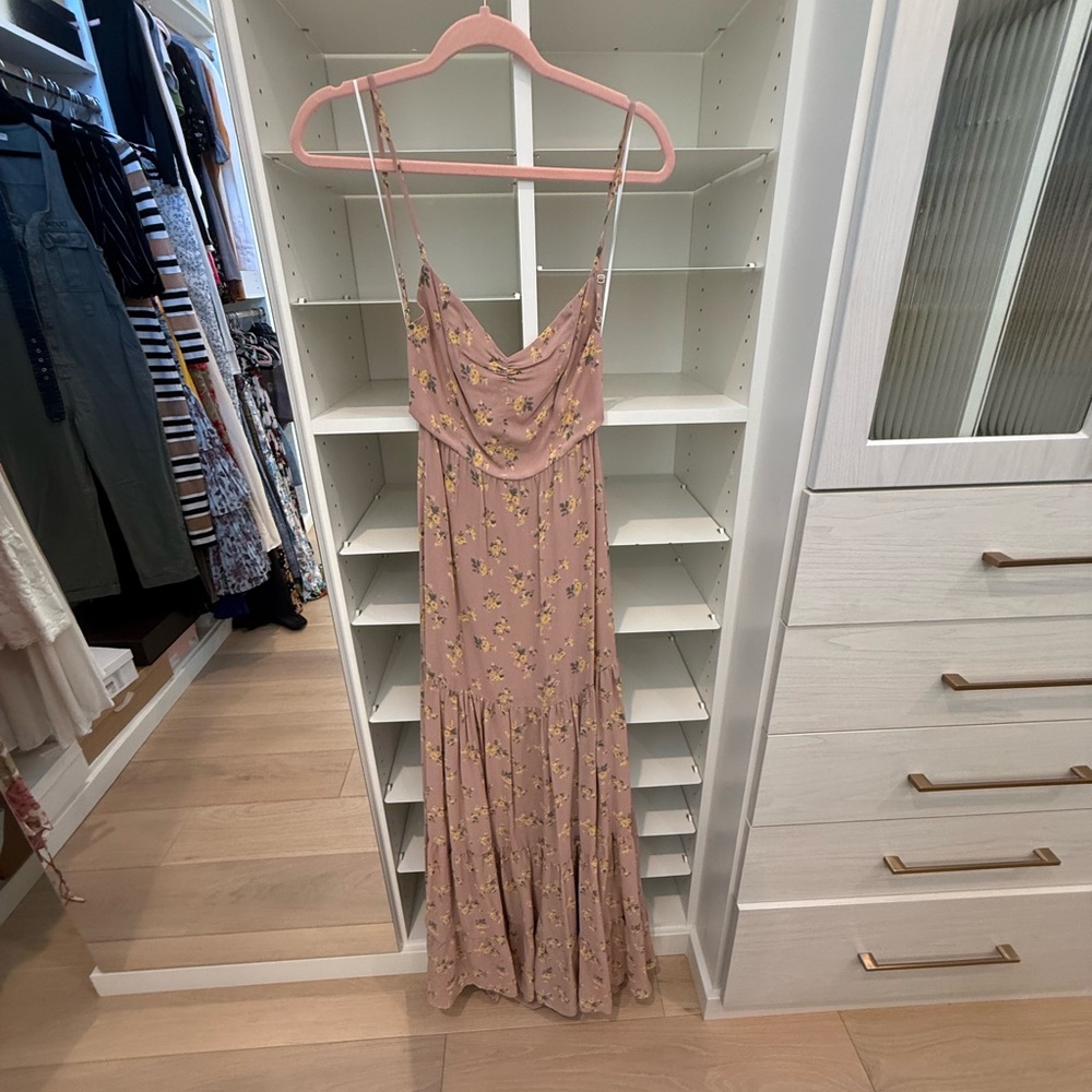Reformation Lilac Backless Nude Taupe Blush Yellow Floral Maxi Dress Gown